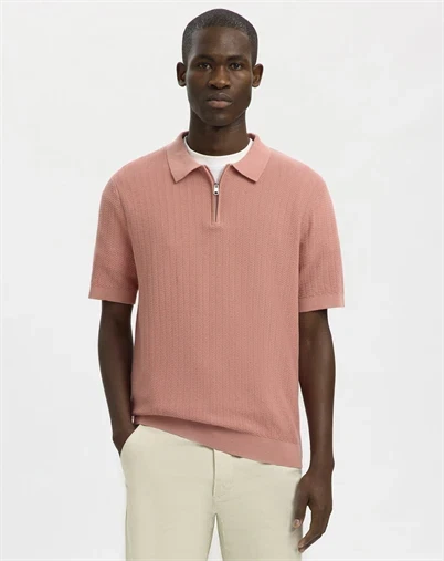 Selected - SLHCran Strik Structure Zip Polo - Rose Dawn